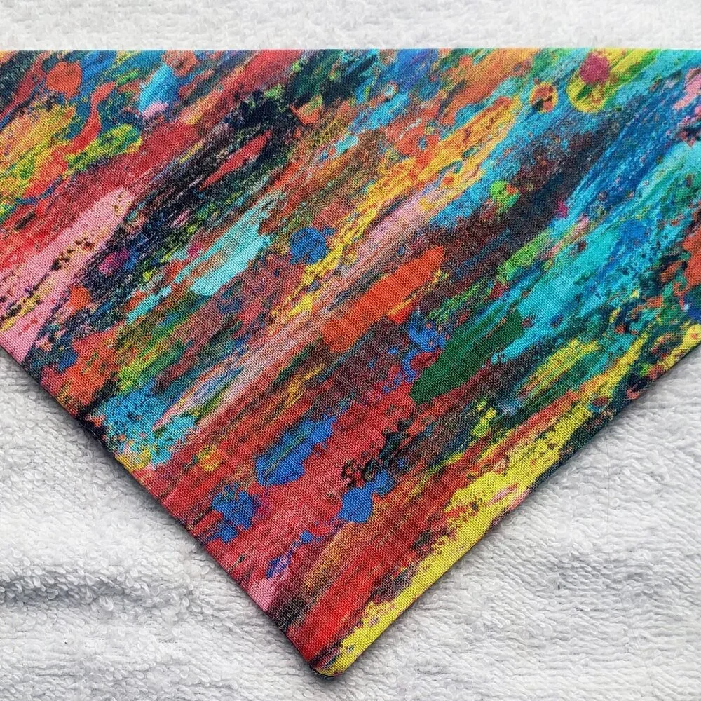 Clip on Dog Bandana With Buckle Pet Cat Bandanna Scarf Colors Paintbrush Strokes